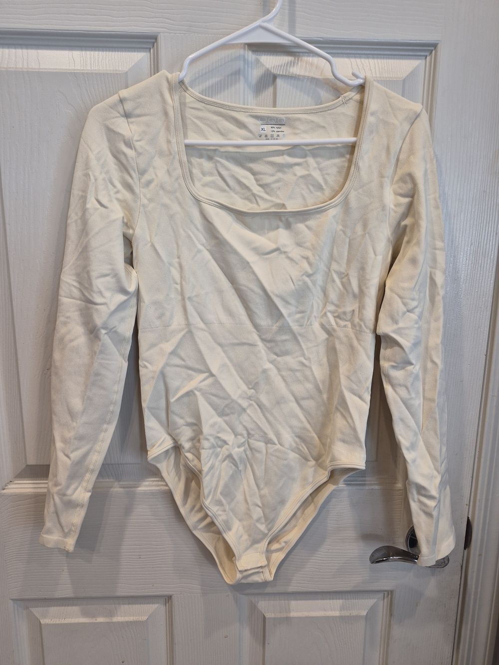 Long-Sleeve Cream Scoop Neck Bodysuit